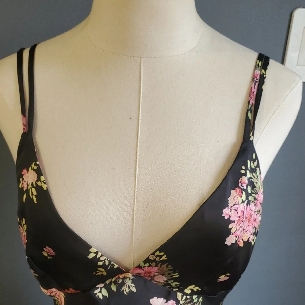 Zara Black  Slip Dress with Pink Floral Design - Picture 10 of 12